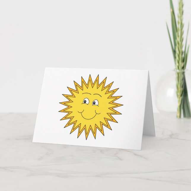 Gelbe Sommersonne mit einem glücklichen Gesicht. Karte (Vorderseite)