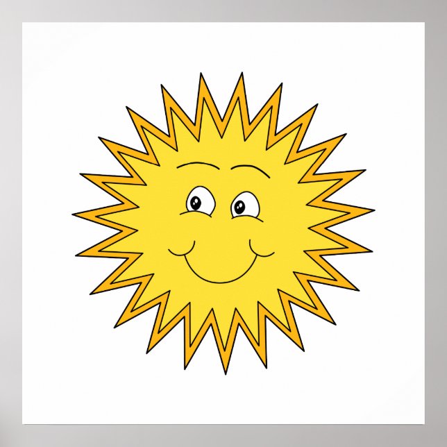 Gelbe Sommersonne mit einem glücklichen Gesicht. Poster (Vorne)