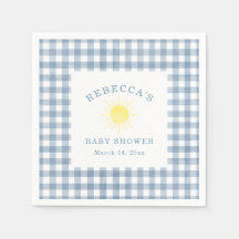 Gelbe Sonne Blaues Gingham-Jungen-Baby-Party