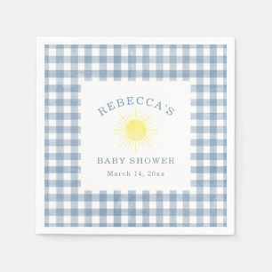 Gelbe Sonne Blaues Gingham-Jungen-Baby-Party Serviette