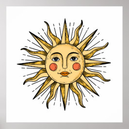 Gelbe Sonne mit Gesicht   24 x 24 Poster