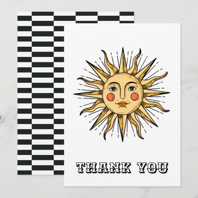 Gelbe Sonne mit Gesicht Dankeskarte (Vorne/Hinten)
