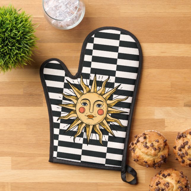 Gelbe Sonne mit Gesicht Ofenhandschuh (Oben unten)