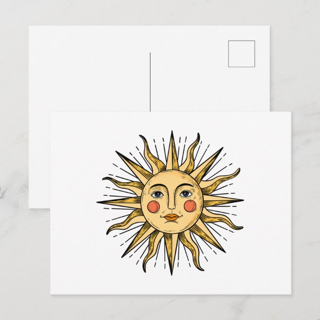 Gelbe Sonne mit Gesicht Postkarte (Vorne/Hinten)
