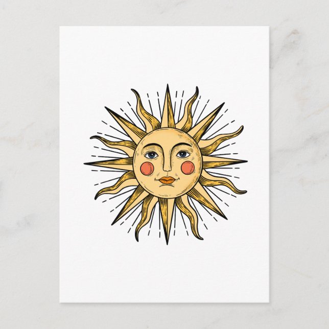 Gelbe Sonne mit Gesicht Postkarte (Vorderseite)