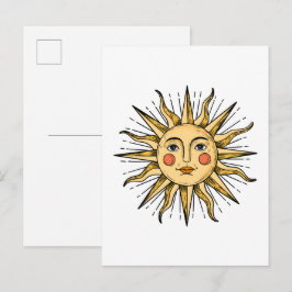Gelbe Sonne mit Gesicht Postkarte