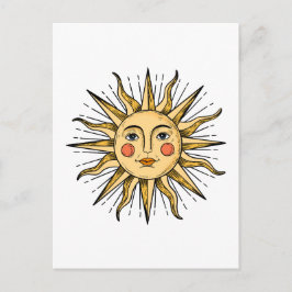 Gelbe Sonne mit Gesicht Postkarte