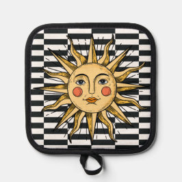 Gelbe Sonne mit Gesicht Topflappen