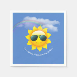 Gelbe Sonne mit Sonnenbrille und Regenbogen Serviette