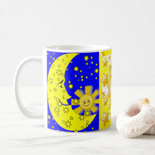 Gelbe Sonne Mond Blauer Becher Kaffeetasse