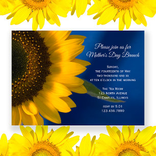 Gelbe Sonnenblume am Brunch der blauen Mutter Einladung