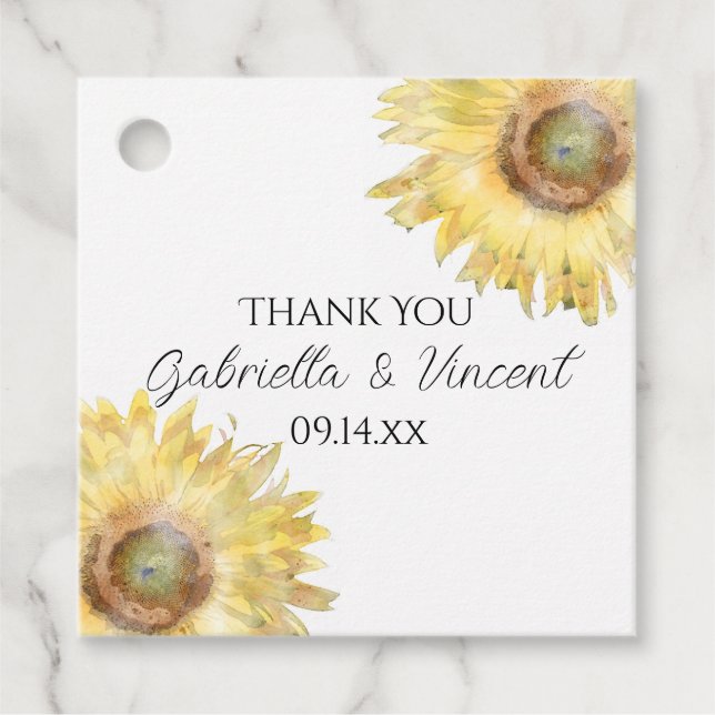 Gelbe Sonnenblume Aquarellfarben Liebesmarken Geschenkanhänger (Vorderseite)