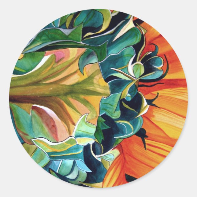 Gelbe Sonnenblume Aquarellmalerei Runder Aufkleber (Vorderseite)
