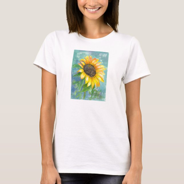 Gelbe Sonnenblume Aquarellmalerei T-Shirt (Vorderseite)