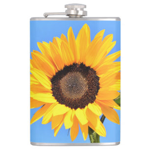 Gelbe Sonnenblume auf blauem Himmel Flachmann