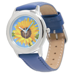 Gelbe Sonnenblume auf blauem Himmel - Sommer Armbanduhr