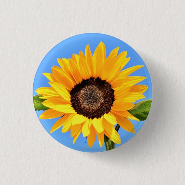 Gelbe Sonnenblume auf blauem Himmel - Sommer  Button (Vorderseite)