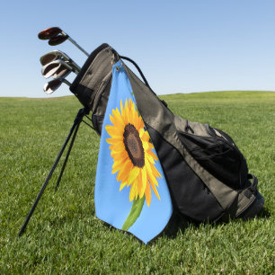 Gelbe Sonnenblume auf blauem Himmel - Sommer  Golfhandtuch
