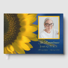 Gelbe Sonnenblume auf blauer Feier des Lebens Gästebuch