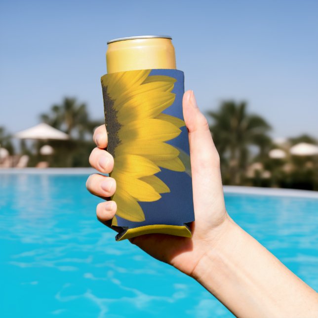 Gelbe Sonnenblume auf blauer Gastgeschenk Hochzeit Selters Dosenkühler (In Situ Pool)