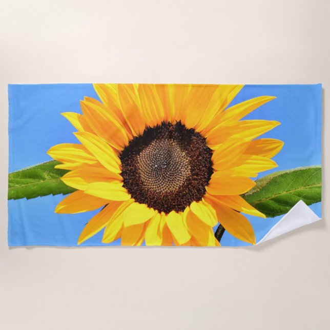 Gelbe Sonnenblume auf blauer Himmel Sommer Strandtuch (Vorderseite)