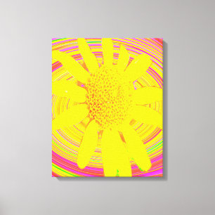 Gelbe Sonnenblume auf einem psychedelischen Swirl Leinwanddruck