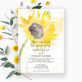 Gelbe Sonnenblume auf einer Hochzeit mit weißem Wa Einladung