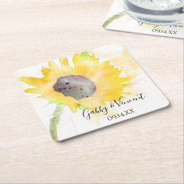 Gelbe Sonnenblume auf einer Hochzeit mit weißem Wa Rechteckiger Pappuntersetzer