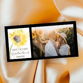 Gelbe Sonnenblume auf einer Hochzeit mit weißem Wa Save The Date