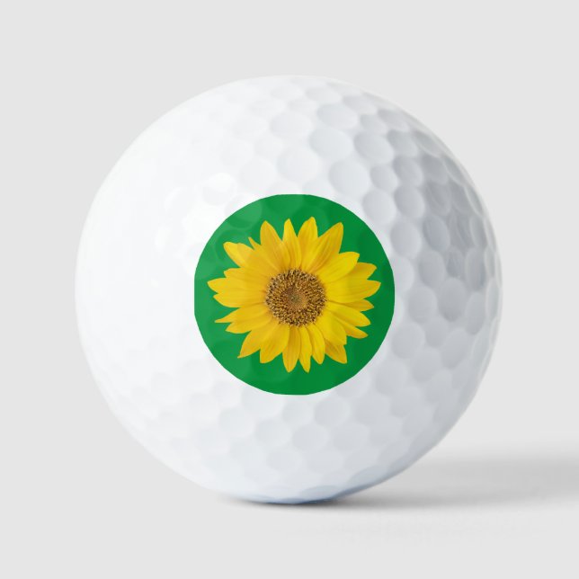 Gelbe Sonnenblume auf hellgrün Golfball (Vorderseite)