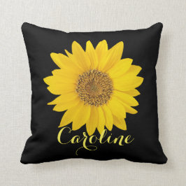 Gelbe Sonnenblume auf Schwarz mit Individuelle Nam Kissen