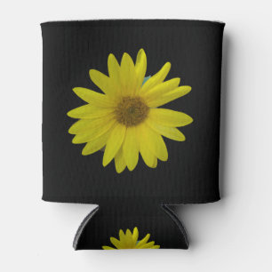 Gelbe Sonnenblume auf schwarzem Hintergrund Dosenkühler