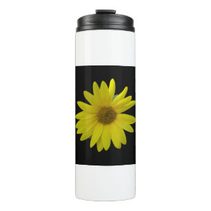 Gelbe Sonnenblume auf schwarzem Hintergrund Thermosbecher