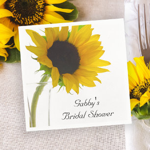 Gelbe Sonnenblume auf weißem Brautparty Serviette