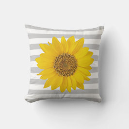 Gelbe Sonnenblume auf weißen und grauen Streifen Kissen