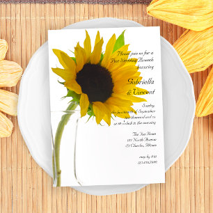 Gelbe Sonnenblume auf Weißer Post Hochzeitsbrunch Einladung