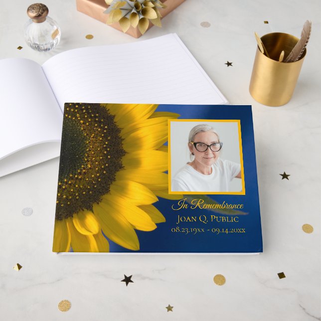 Gelbe Sonnenblume Blauer Feier zur Beerdigung des  Gästebuch (Vorderseite Offen)