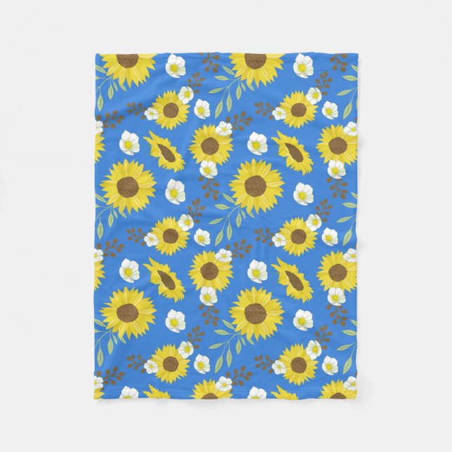 Gelbe Sonnenblume Blauer Hintergrund Blume Fleecedecke (Vorderseite)