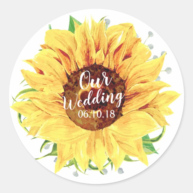Gelbe Sonnenblume Blume Blumenblume Hochzeit Wasse Runder Aufkleber (Vorderseite)