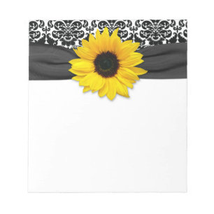 Gelbe Sonnenblume Blume Schwarz-weiß Damask Blumen Notizblock