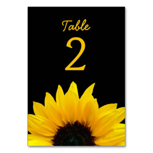 Gelbe Sonnenblume Blume Schwarze Hochzeit Tischnummer