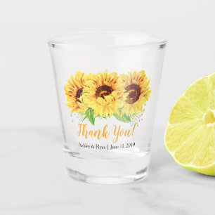 Gelbe Sonnenblume-Blumenhochzeit danken Ihnen zu Schnapsglas