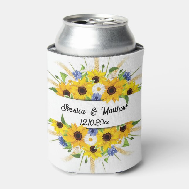 Gelbe Sonnenblume Blumenwelt Wasserfarben Hochzeit Dosenkühler (Kanne Vorderseite)