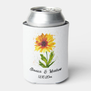 Gelbe Sonnenblume Blumenwelt Wasserfarben Hochzeit Dosenkühler