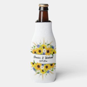 Gelbe Sonnenblume Blumenwelt Wasserfarben Hochzeit Flaschenkühler