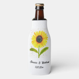 Gelbe Sonnenblume Blumenwelt Wasserfarben Hochzeit Flaschenkühler
