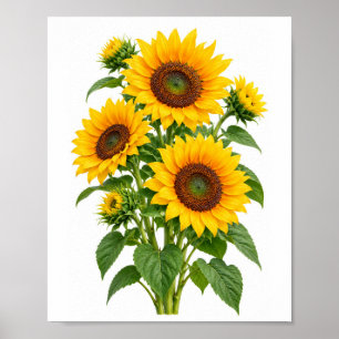 Gelbe Sonnenblume Botanischer Kunst Druck – Elegan Poster