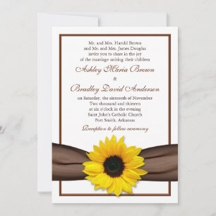 Gelbe Sonnenblume Braune Ribbon Hochzeit Einladung