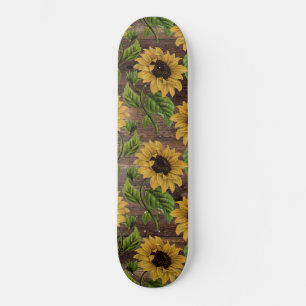 Gelbe Sonnenblume Country Stil Braun Holz Rustikal Skateboard