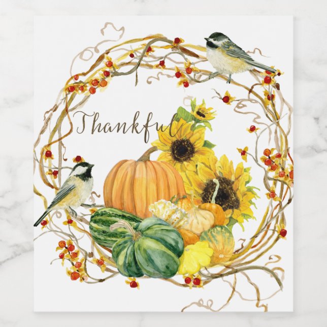 Gelbe Sonnenblume Dank Pumpkin Fall Event Weinetikett (Einzelnes Label)